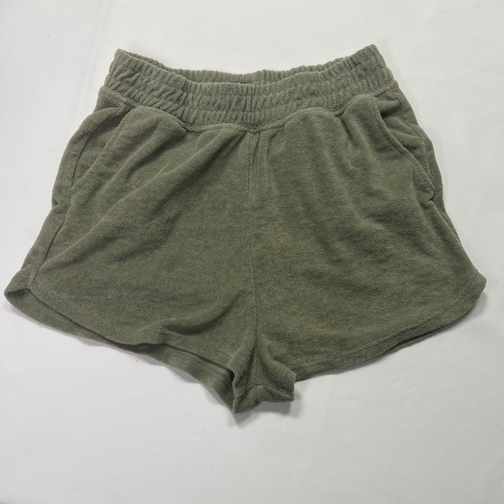 H&M Divided Olive Green Terry Cloth Lounge Shorts Womens XS Pockets